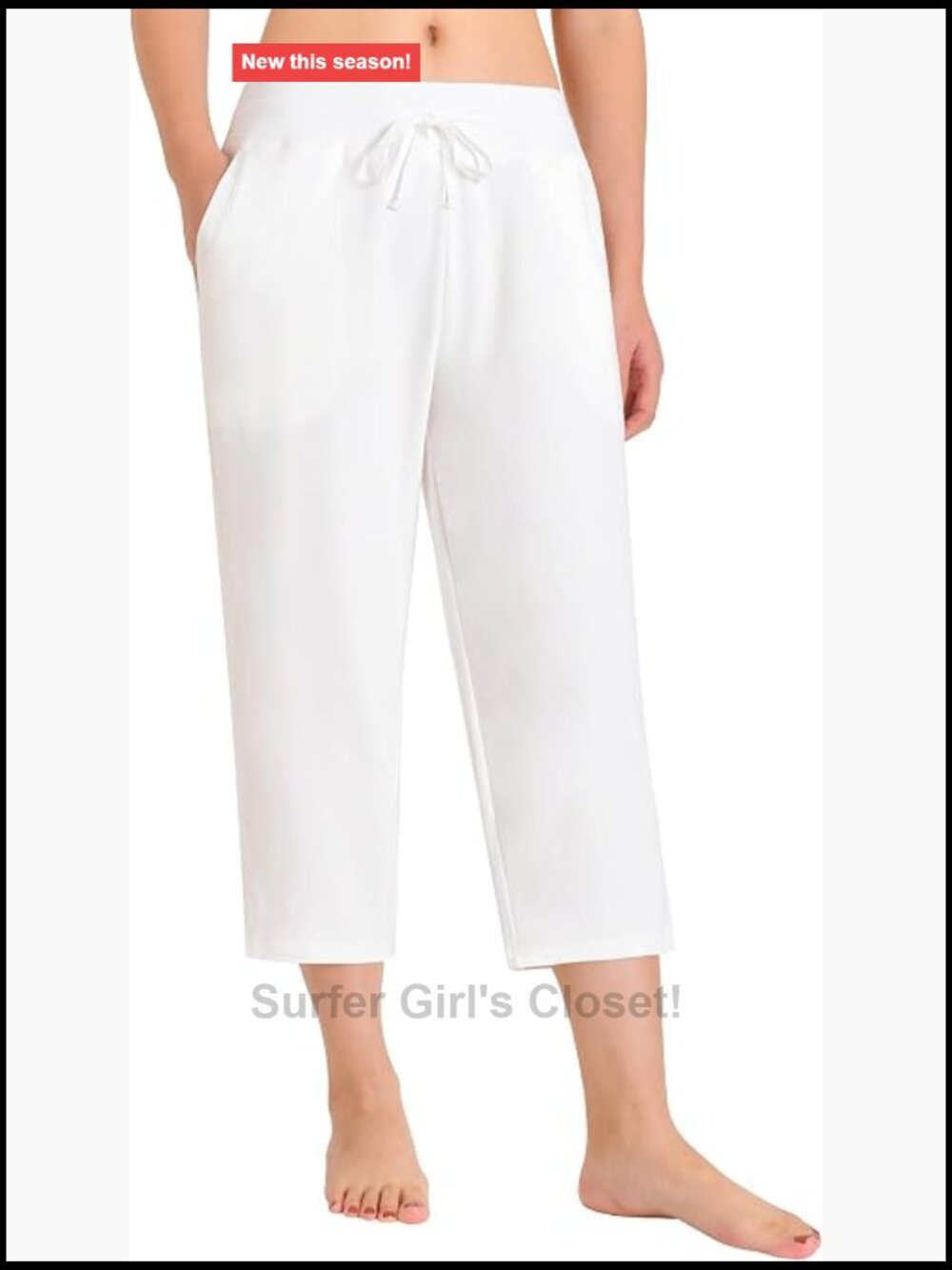 Cotton Capri Pants with Pockets, Elastic Waist, Drawstring, Sweatpants